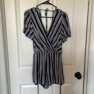 Navy and White Patterned Romper